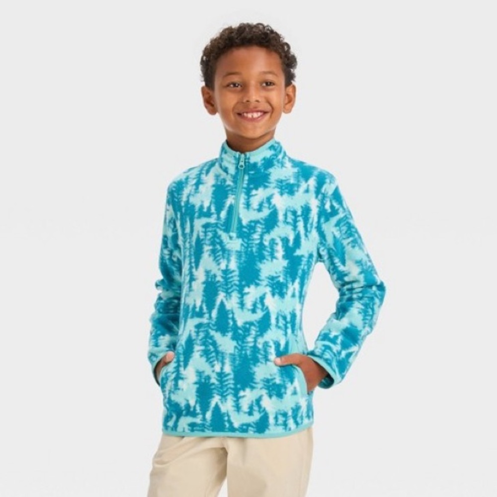 Cat & Jack Teal Tree Fleece Mock Neck Zip-up Sweatshirt
